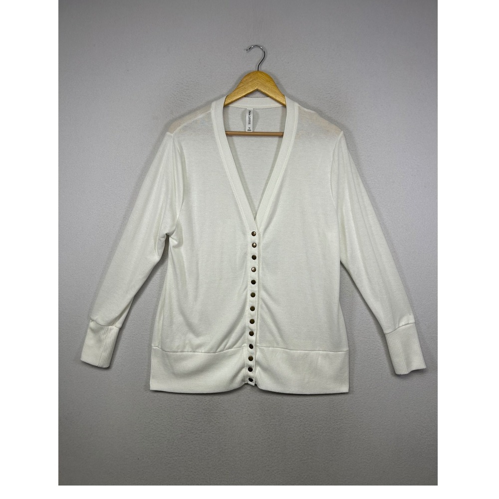 Minimalist Zenana Outfitters Womens 1X White Snap Button‎ V-Neck Ribbed Cardigan